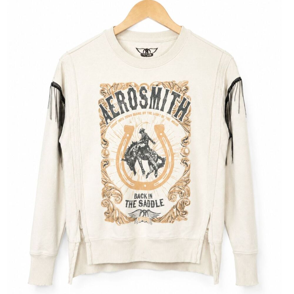 Aerosmith "Back in the Saddle" Fringe Sweatshirt Pullover L Western Rock